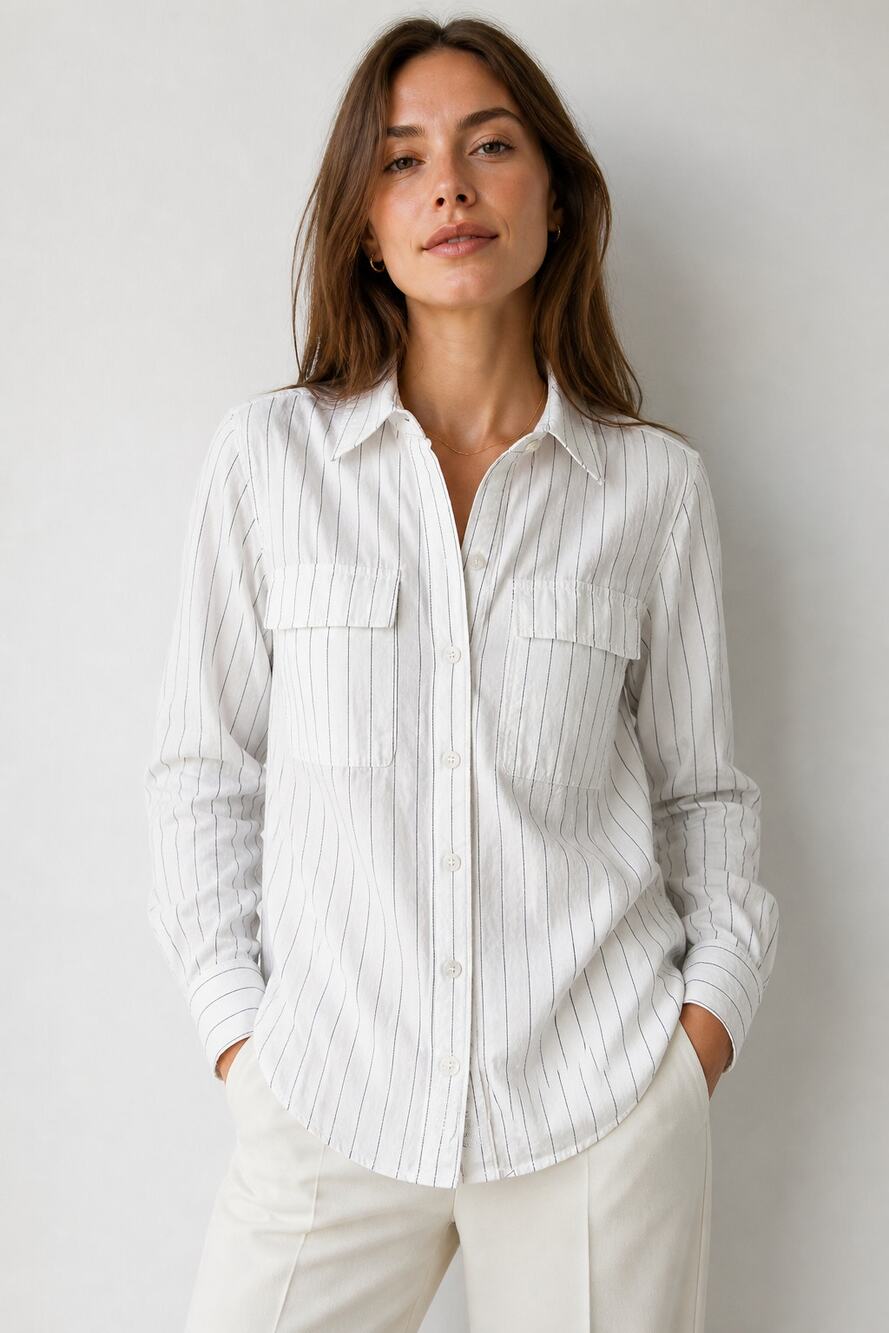 Babaton XS White Vertical Stripe Button Down Shirt
